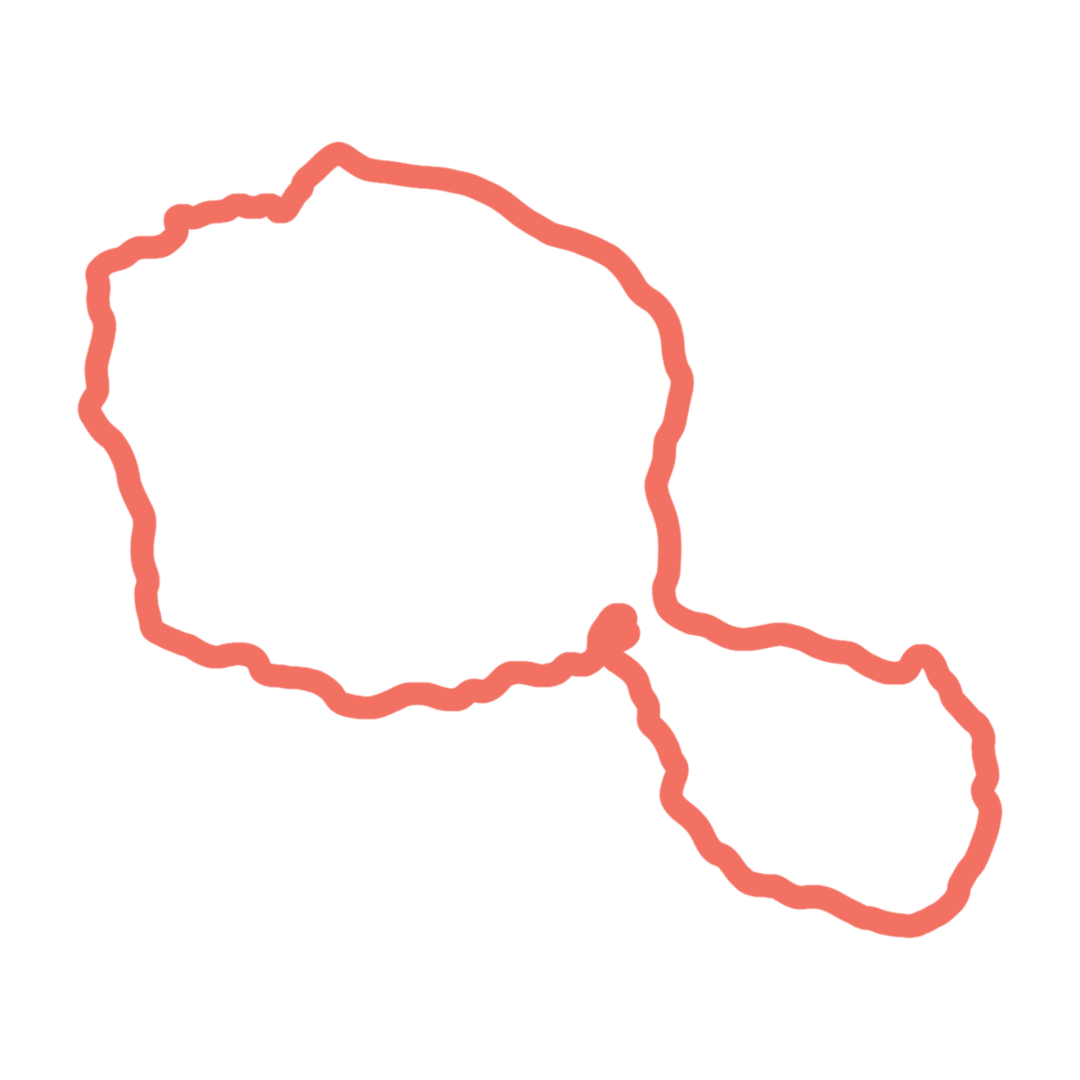 Abstract red squiggly line forming two connected blobs on a black background (decorative/shape only).