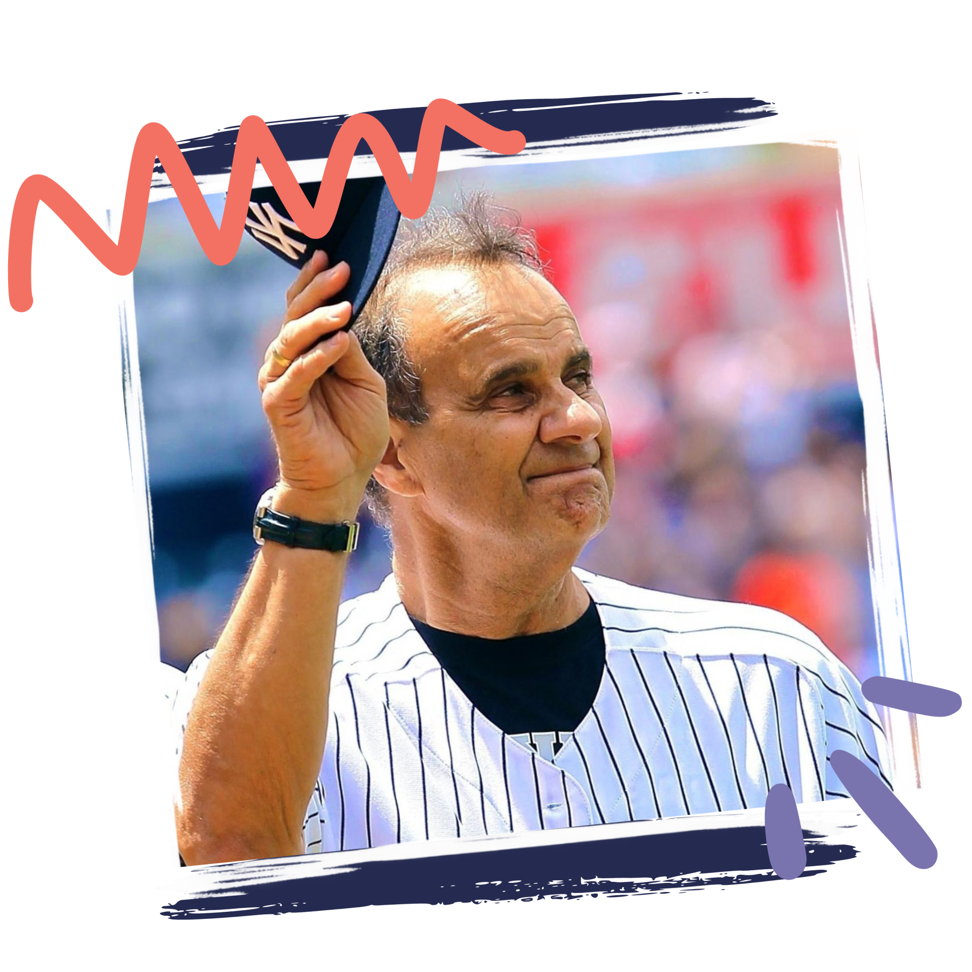 Man tipping a baseball cap during a game, wearing a white pinstriped jersey and a black undershirt.